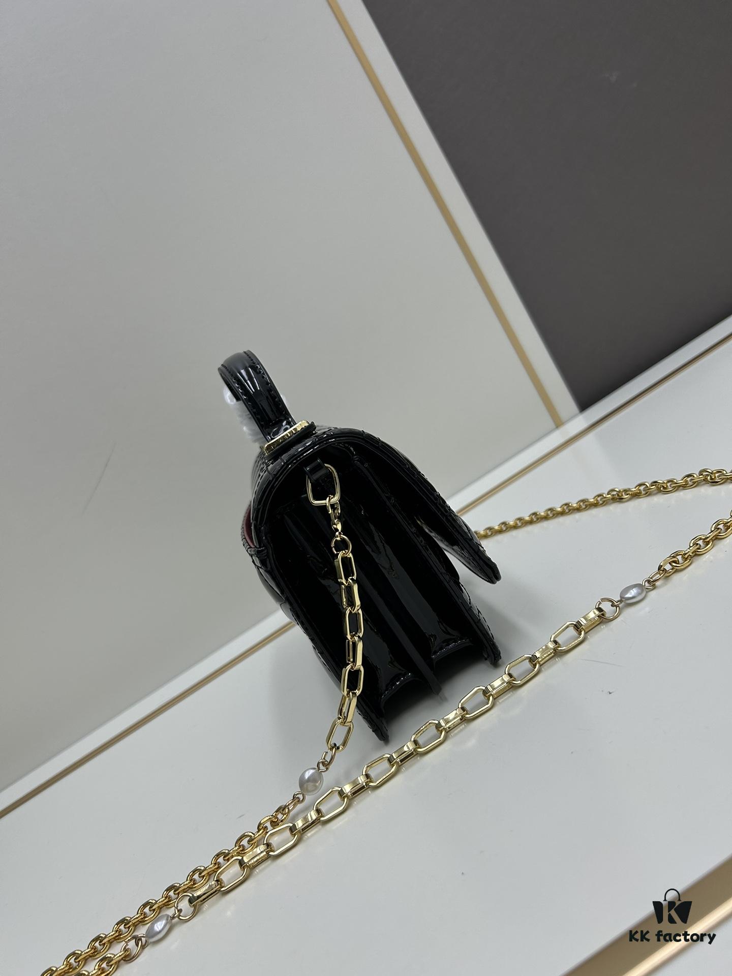 Lacquered Leather Lady Dior Pearl Clutch with Box