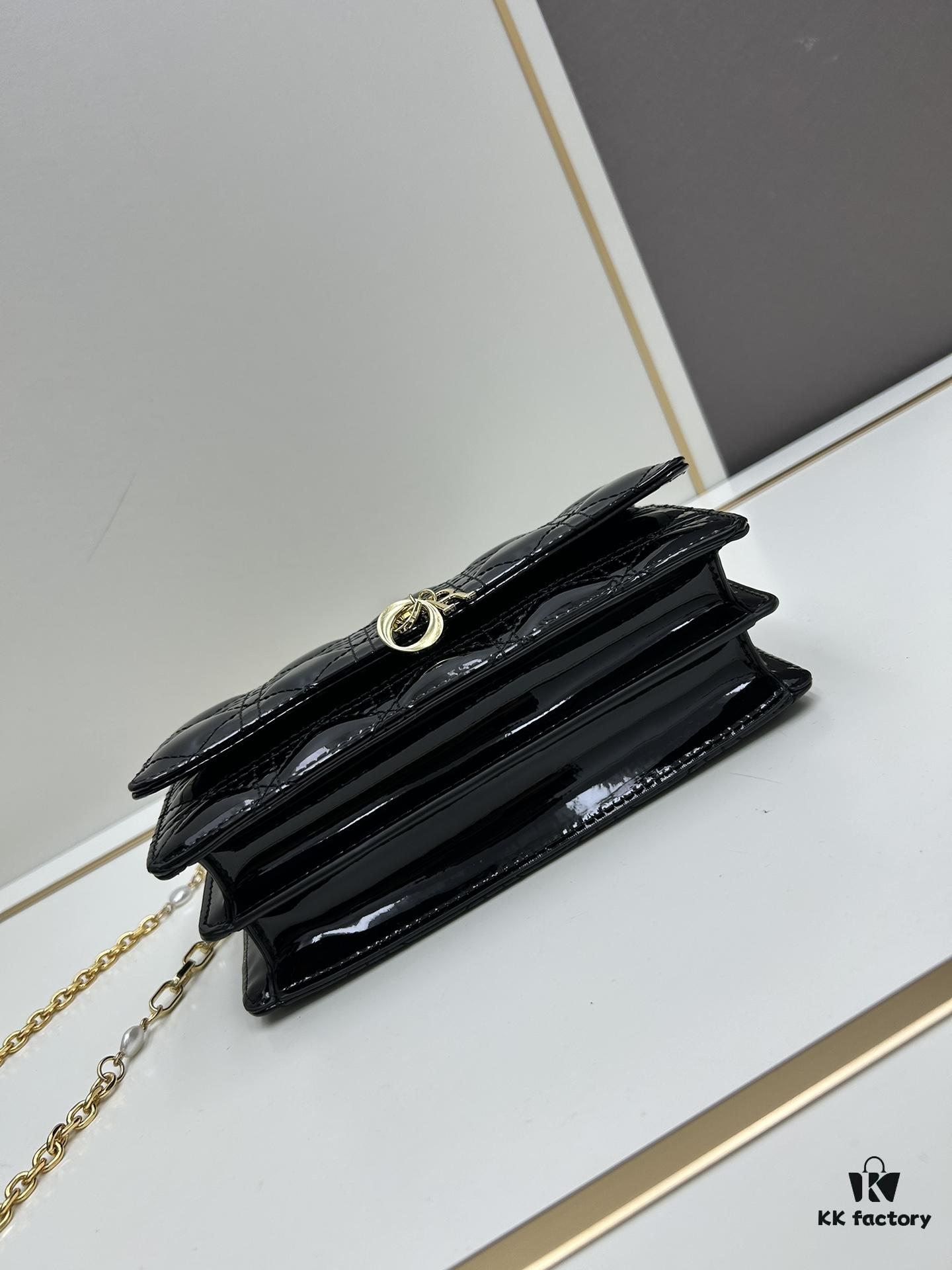 Lacquered Leather Lady Dior Pearl Clutch with Box