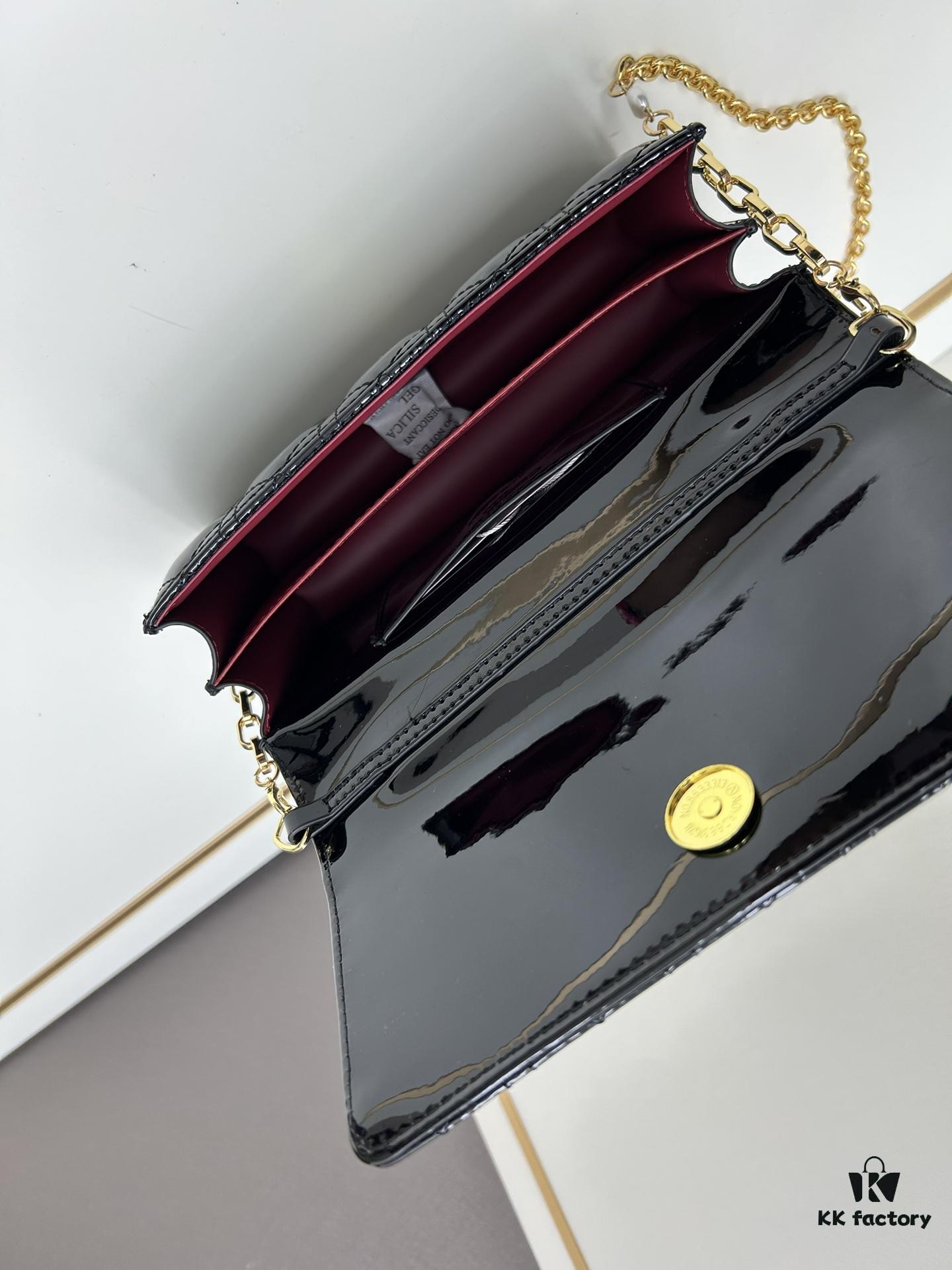 Lacquered Leather Lady Dior Pearl Clutch with Box