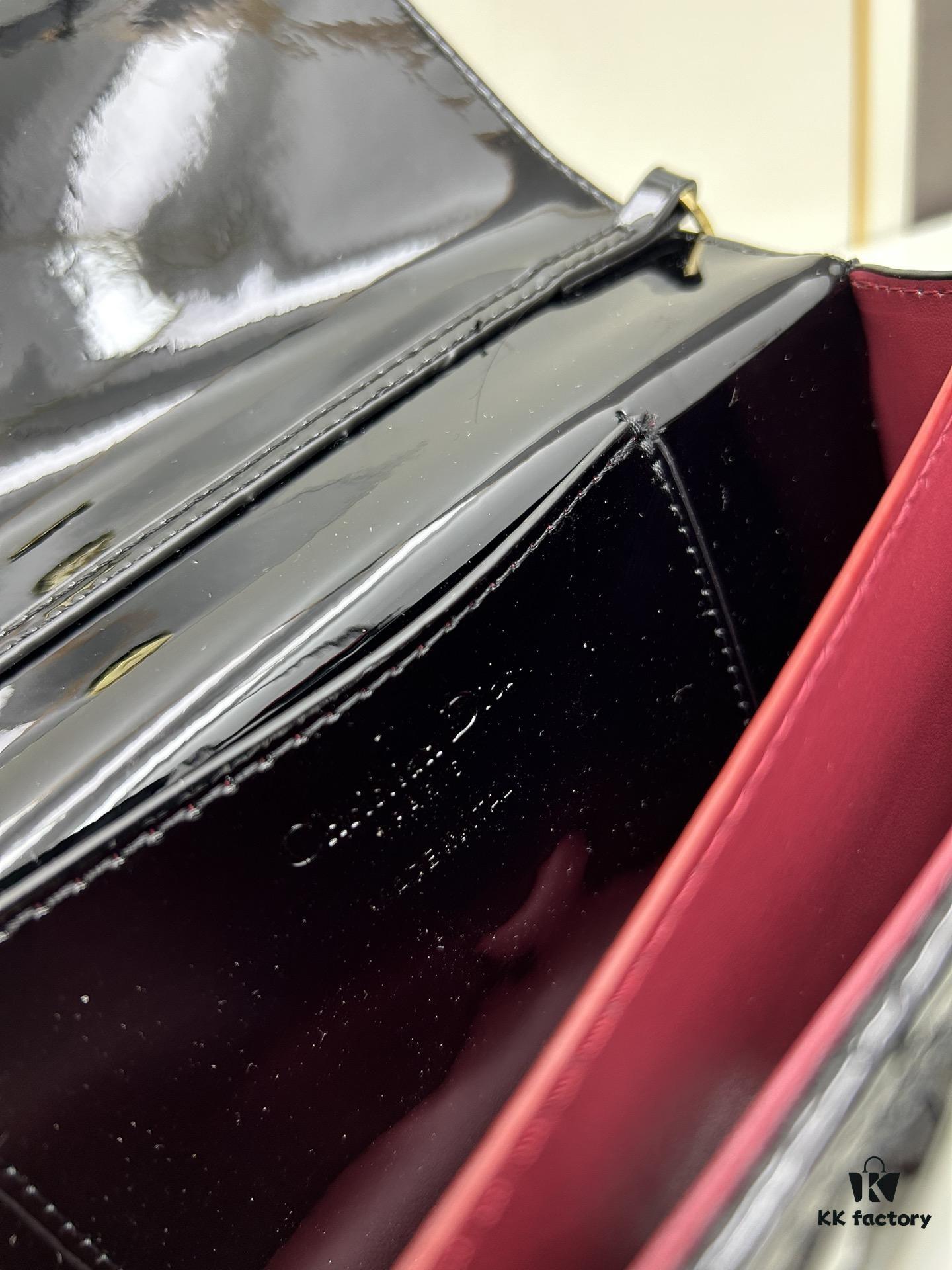 Lacquered Leather Lady Dior Pearl Clutch with Box