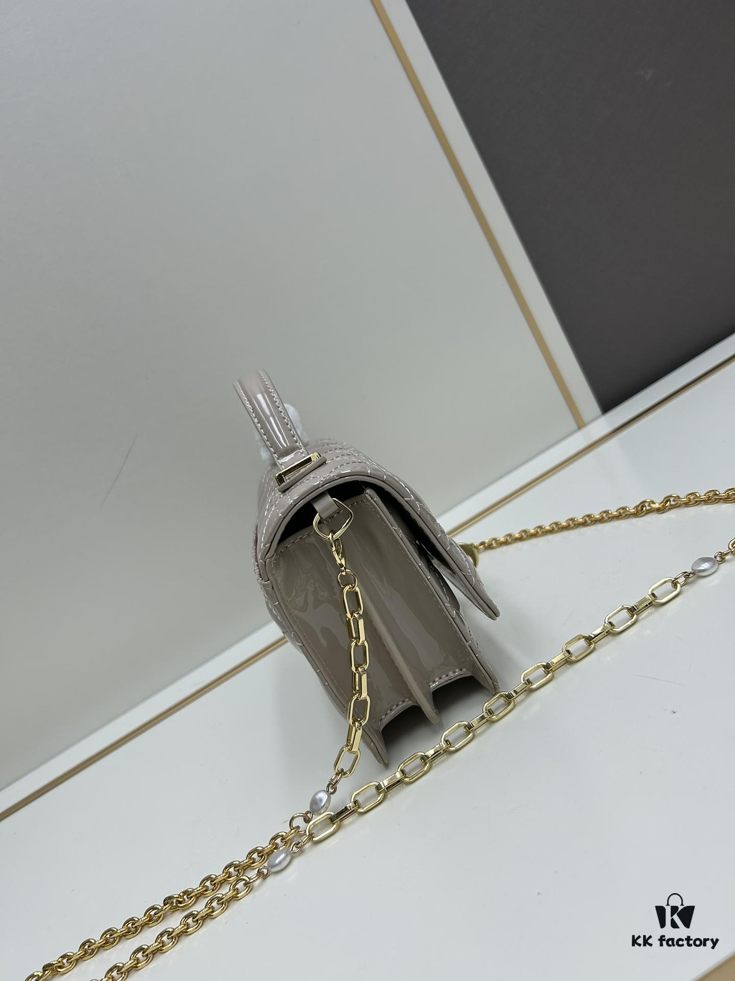 Lacquered Leather Lady Dior Pearl Clutch with Box