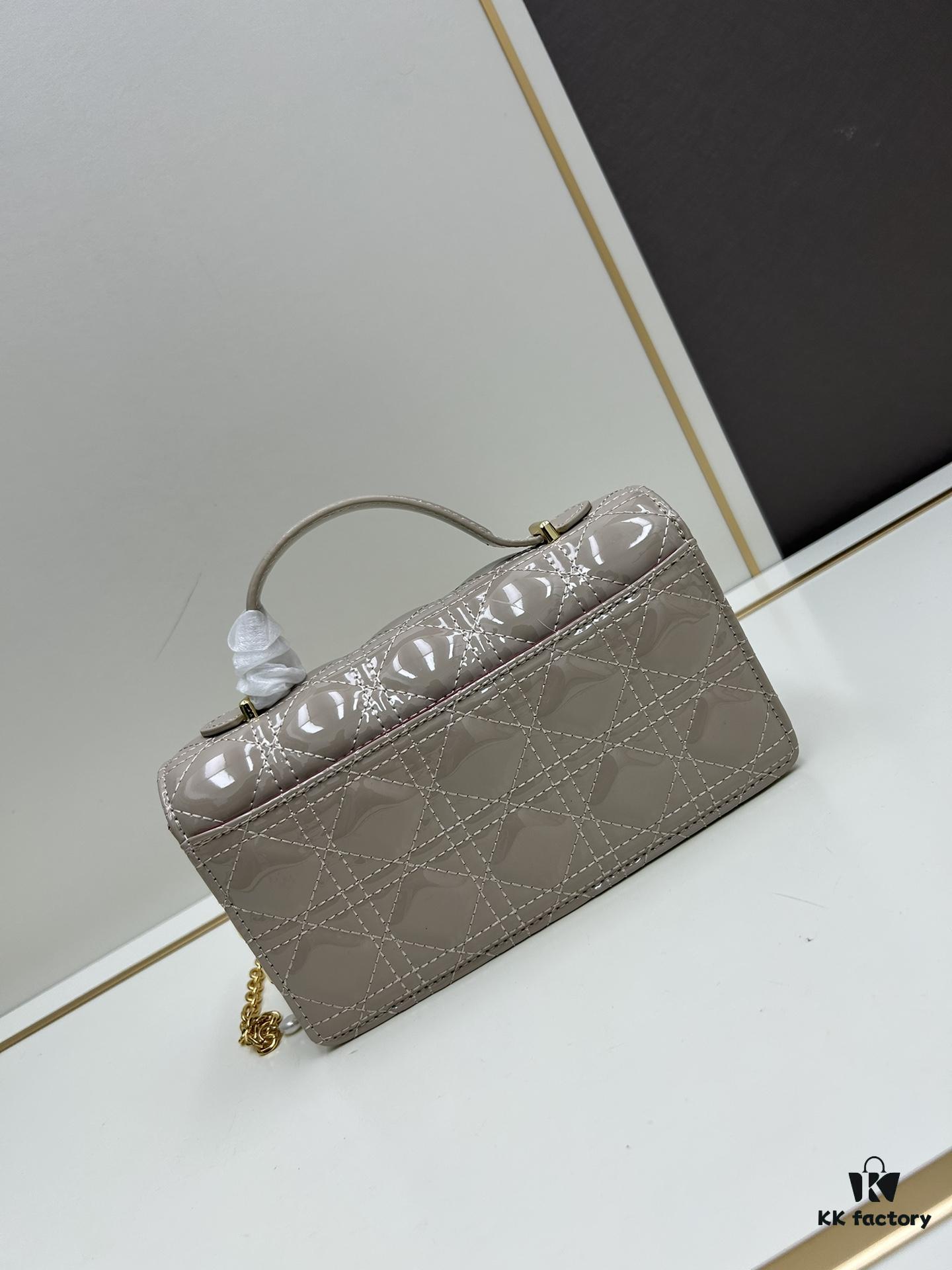 Lacquered Leather Lady Dior Pearl Clutch with Box