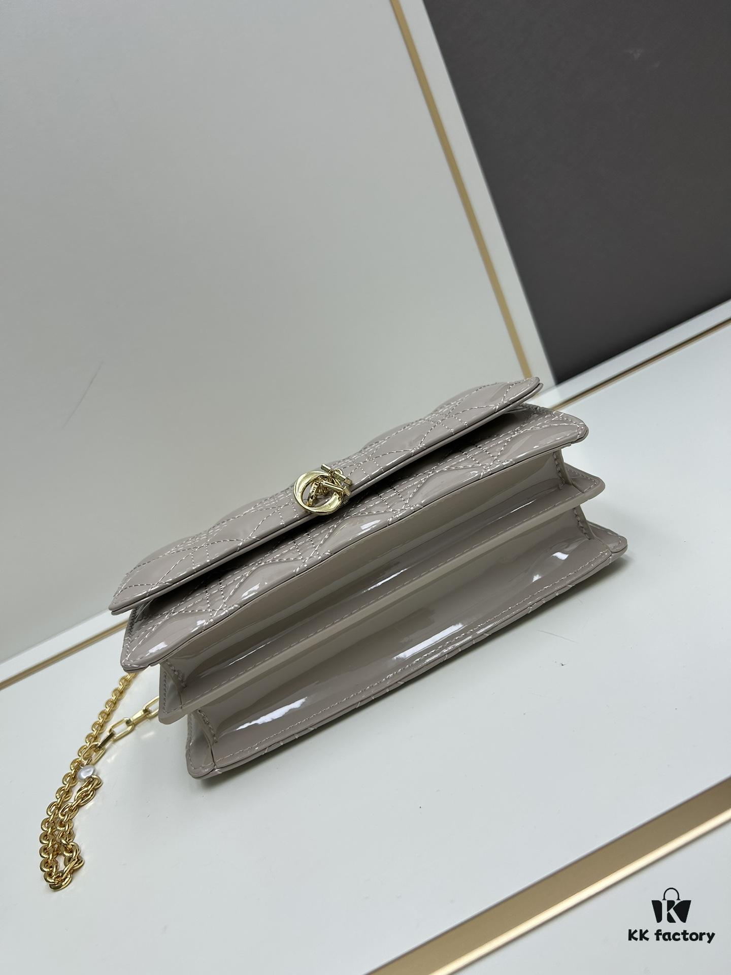 Lacquered Leather Lady Dior Pearl Clutch with Box