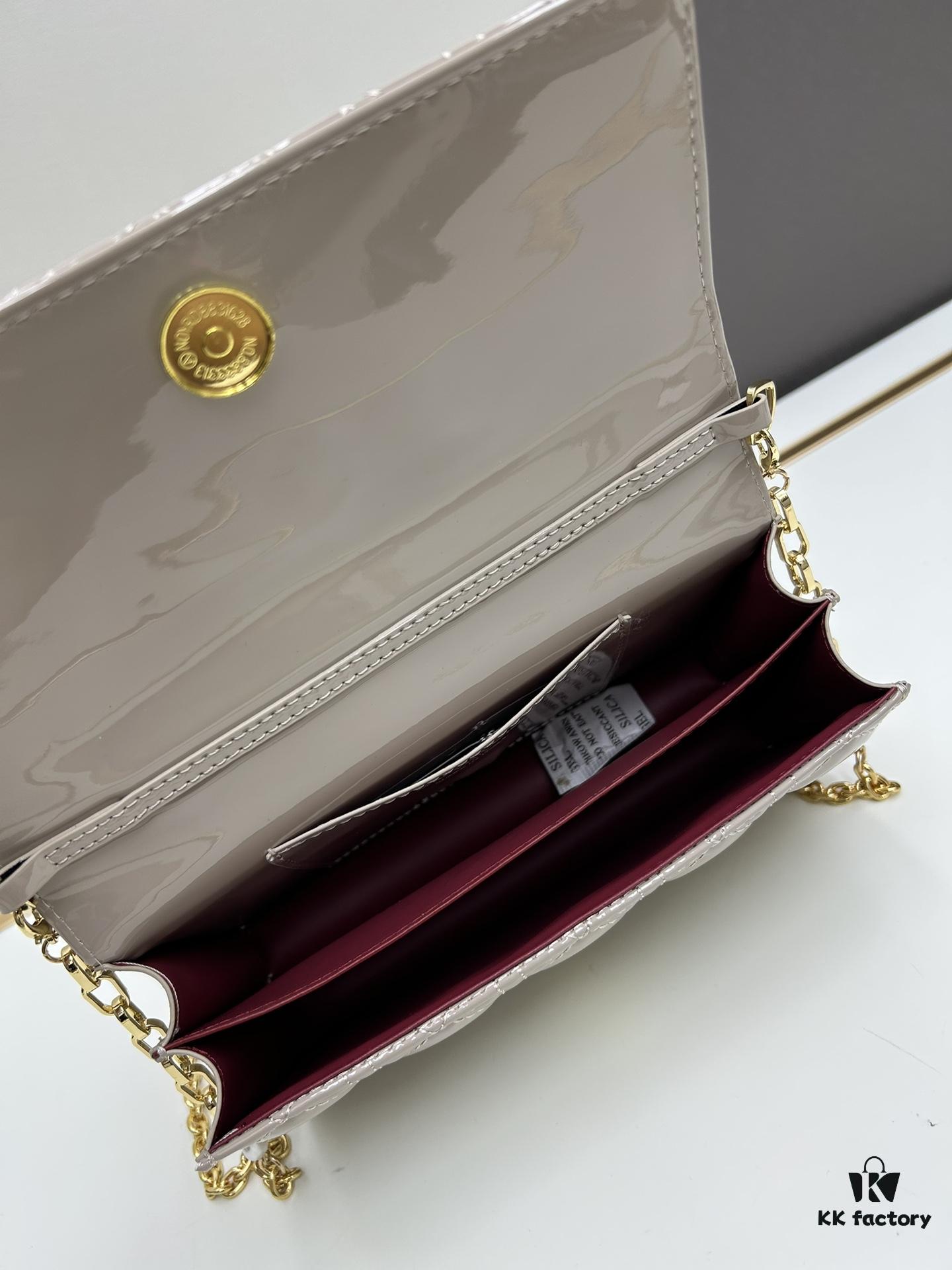 Lacquered Leather Lady Dior Pearl Clutch with Box