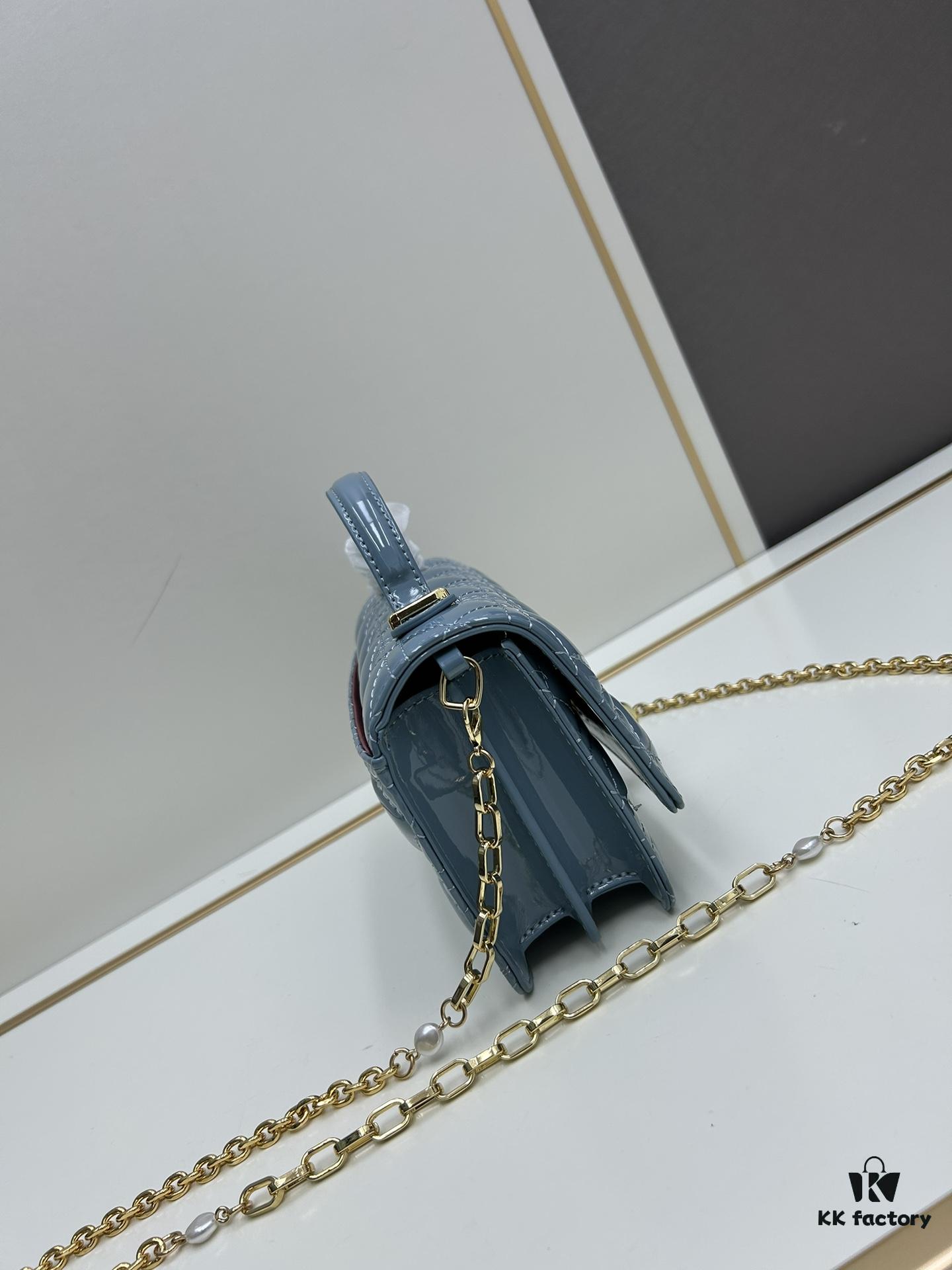 Lacquered Leather Lady Dior Pearl Clutch with Box