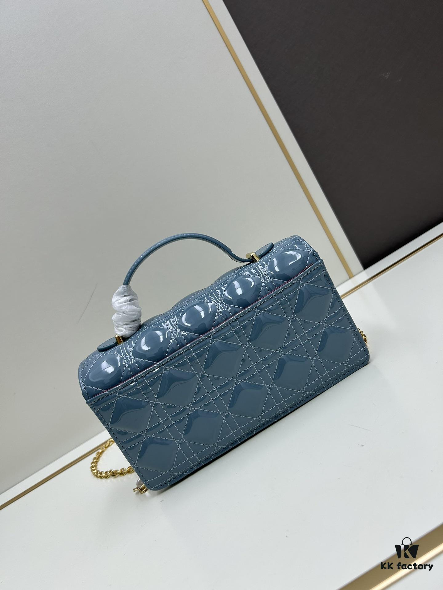 Lacquered Leather Lady Dior Pearl Clutch with Box