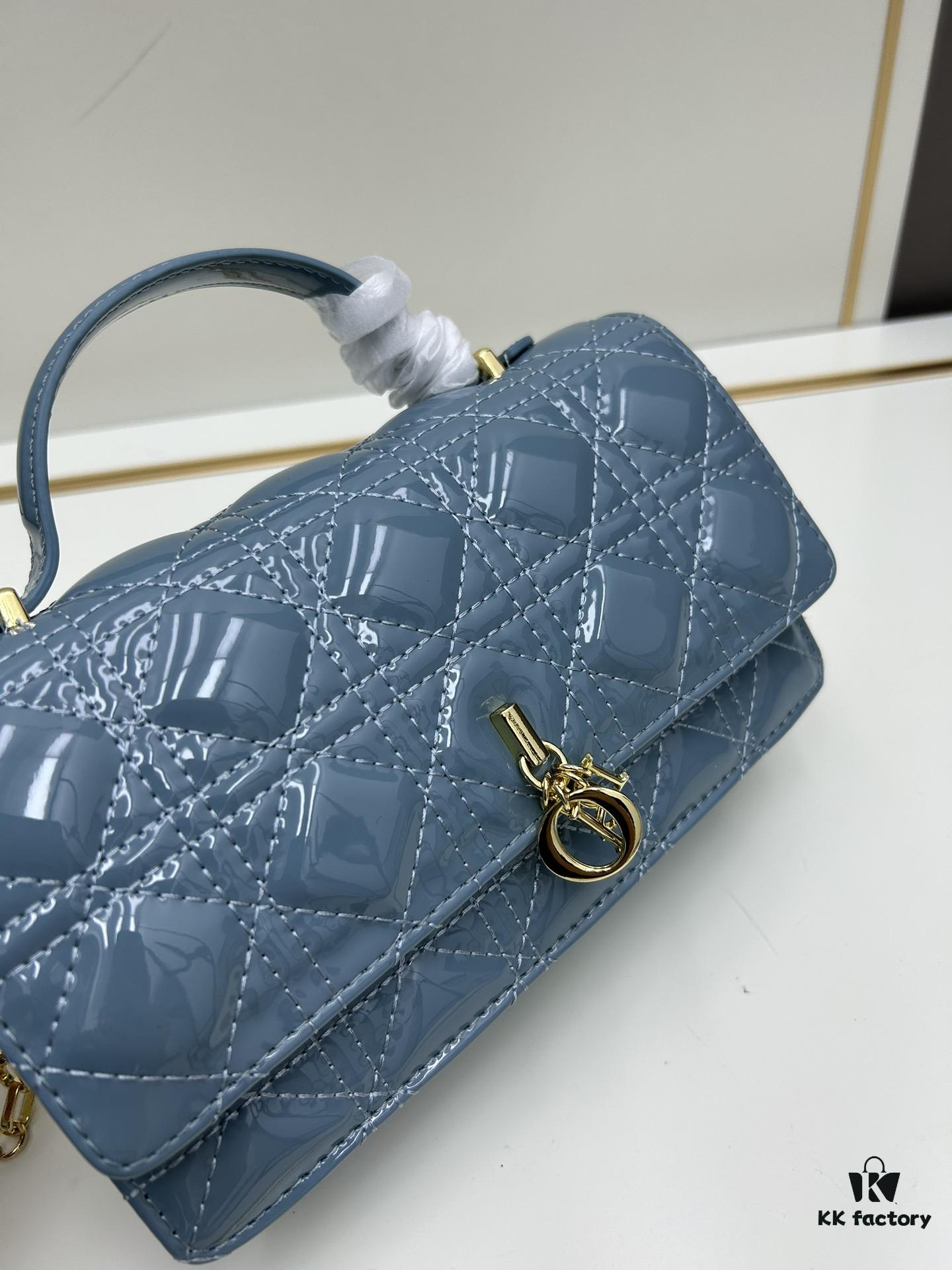 Lacquered Leather Lady Dior Pearl Clutch with Box