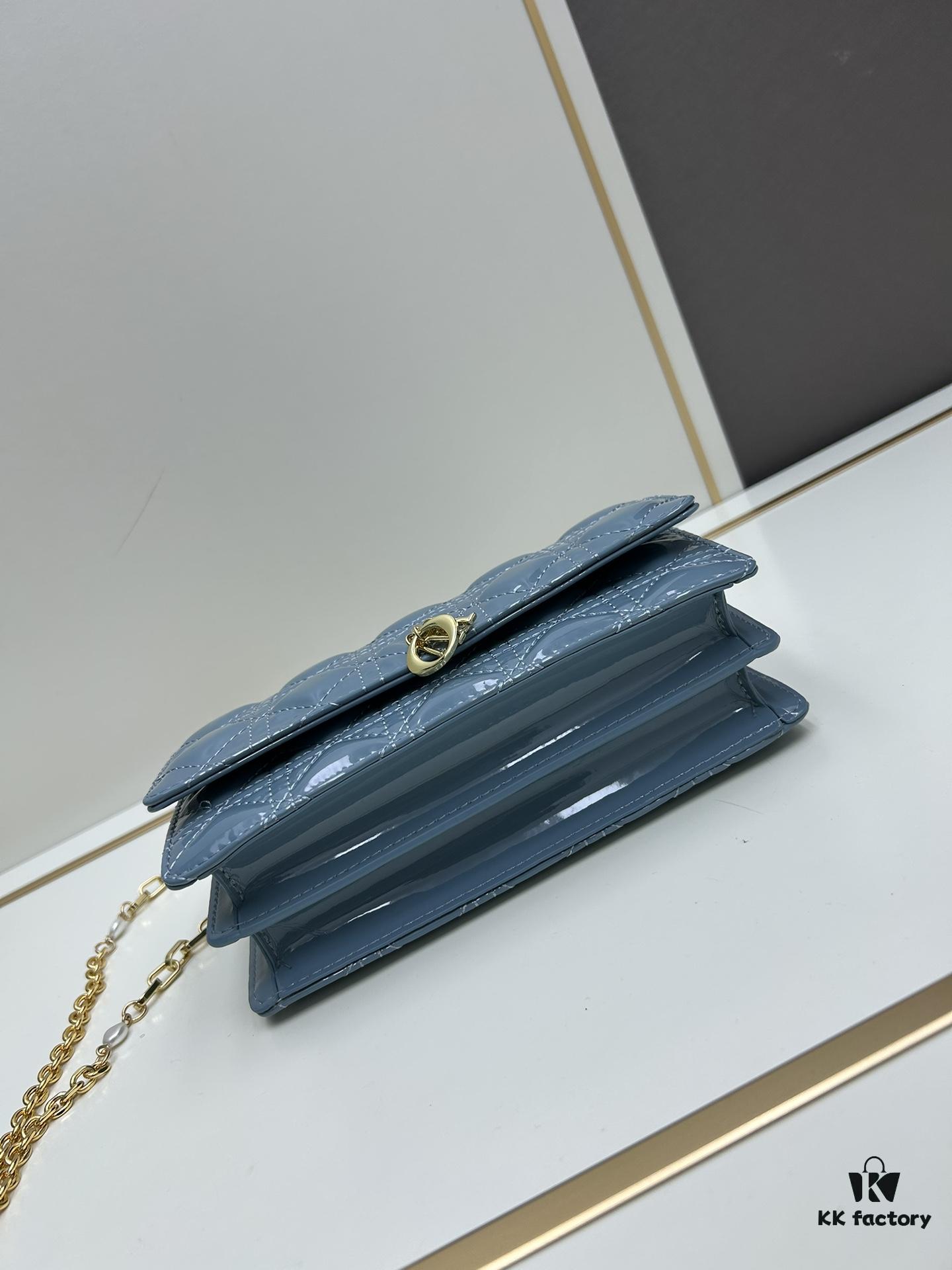 Lacquered Leather Lady Dior Pearl Clutch with Box