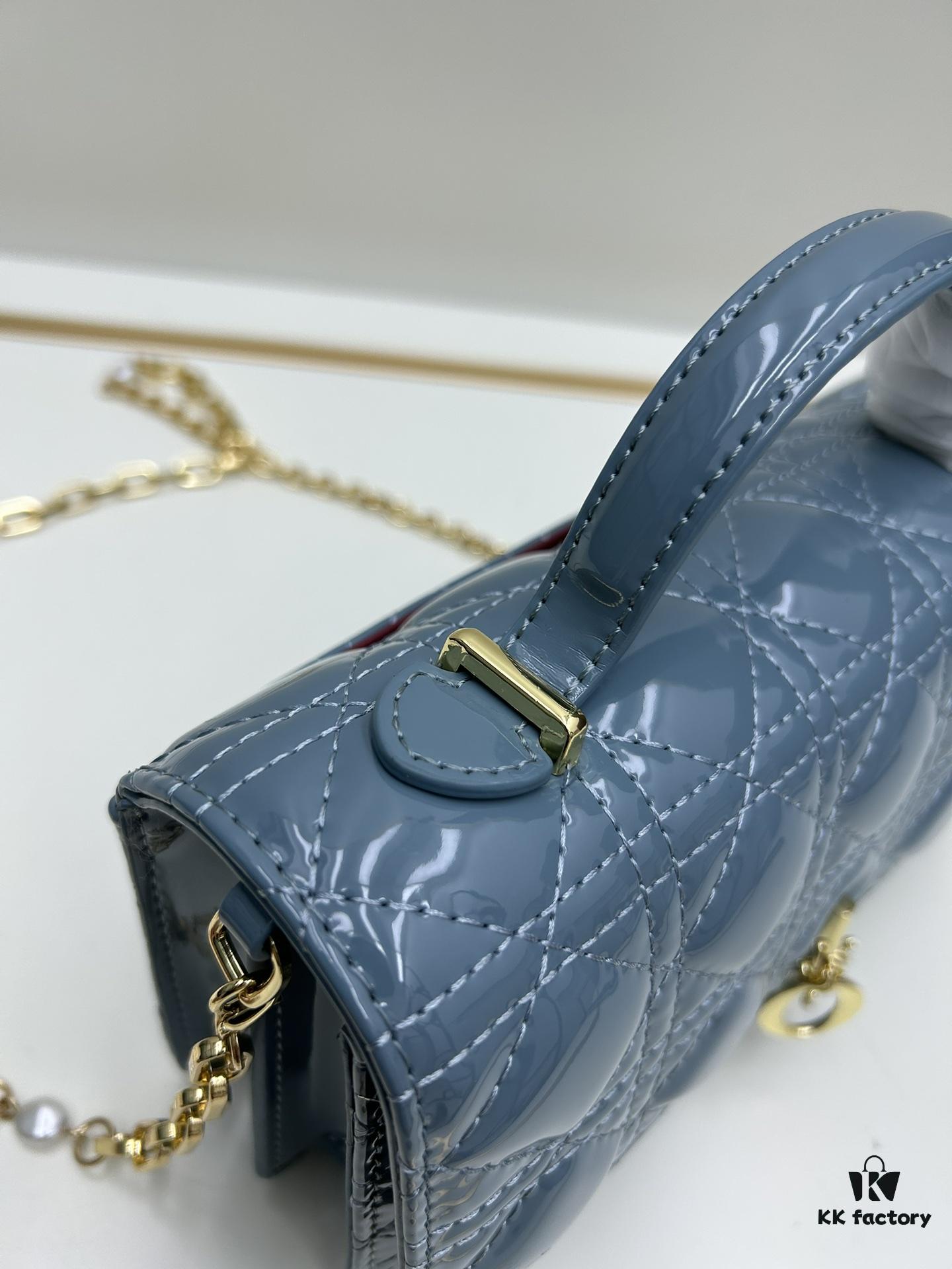 Lacquered Leather Lady Dior Pearl Clutch with Box