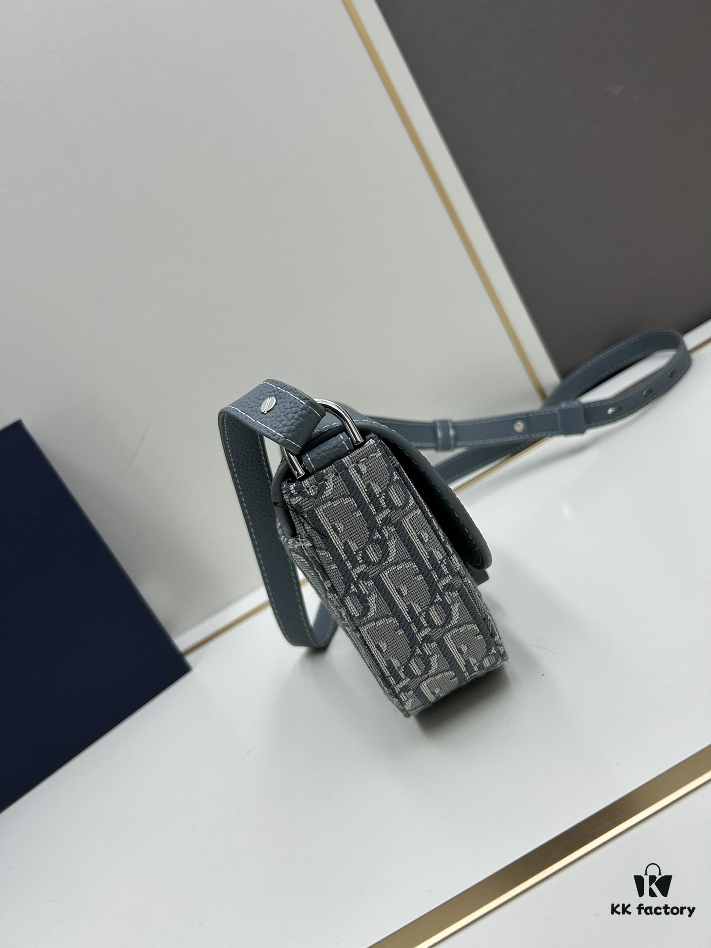 Dior Saddle Clutch with Shoulder Strap, Grainy Calfskin and Oblique Print, Black and Beige