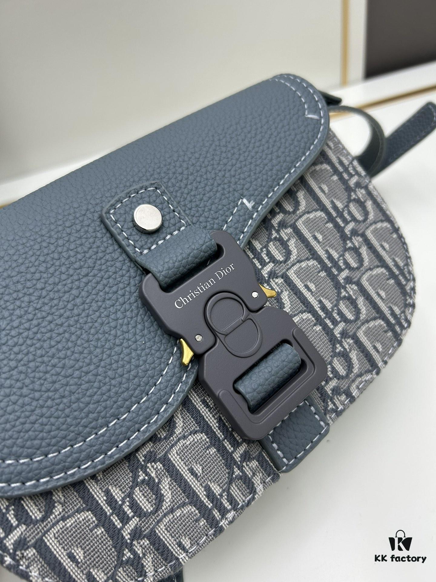 Dior Saddle Clutch with Shoulder Strap, Grainy Calfskin and Oblique Print, Black and Beige