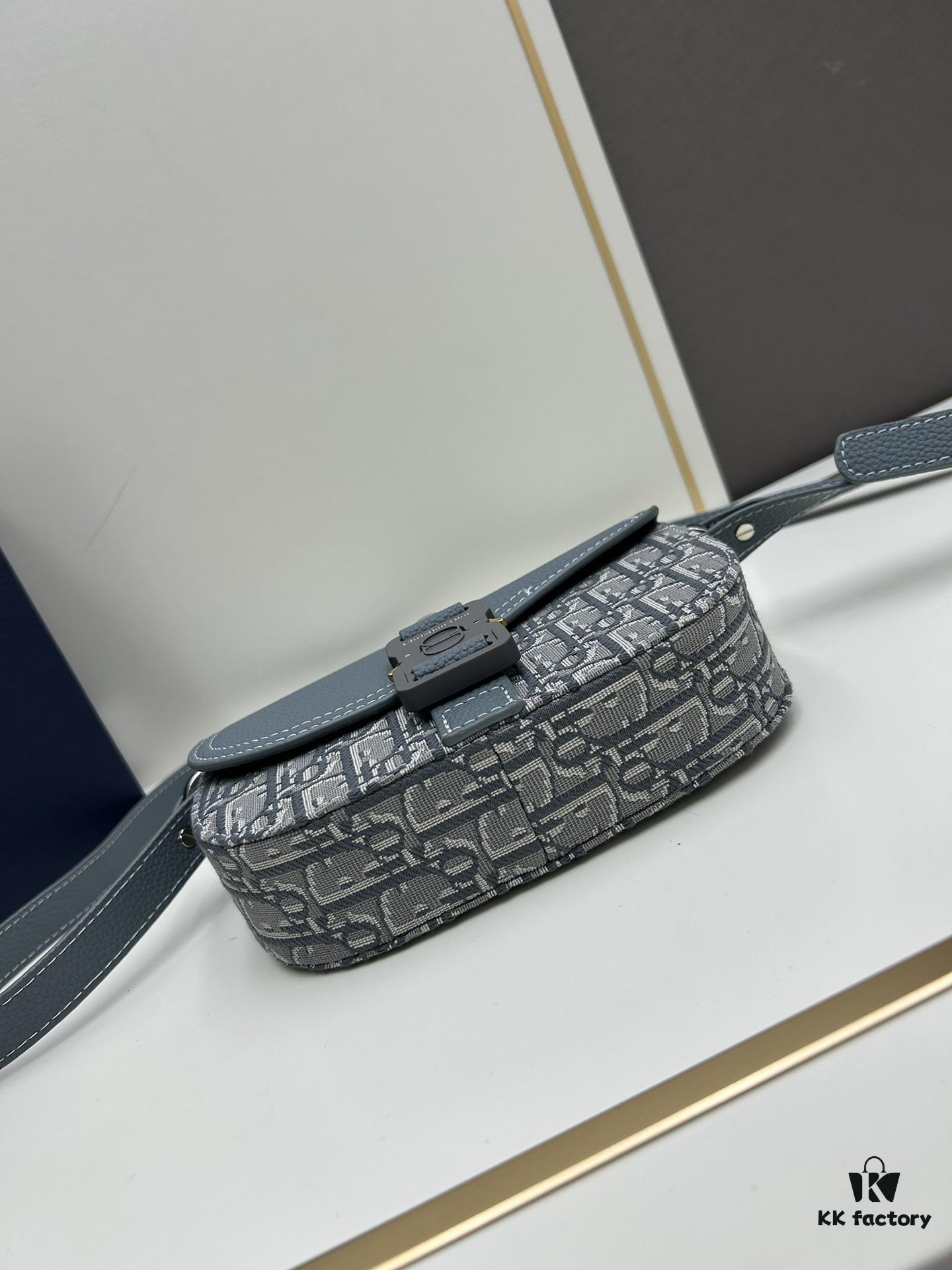 Dior Saddle Clutch with Shoulder Strap, Grainy Calfskin and Oblique Print, Black and Beige