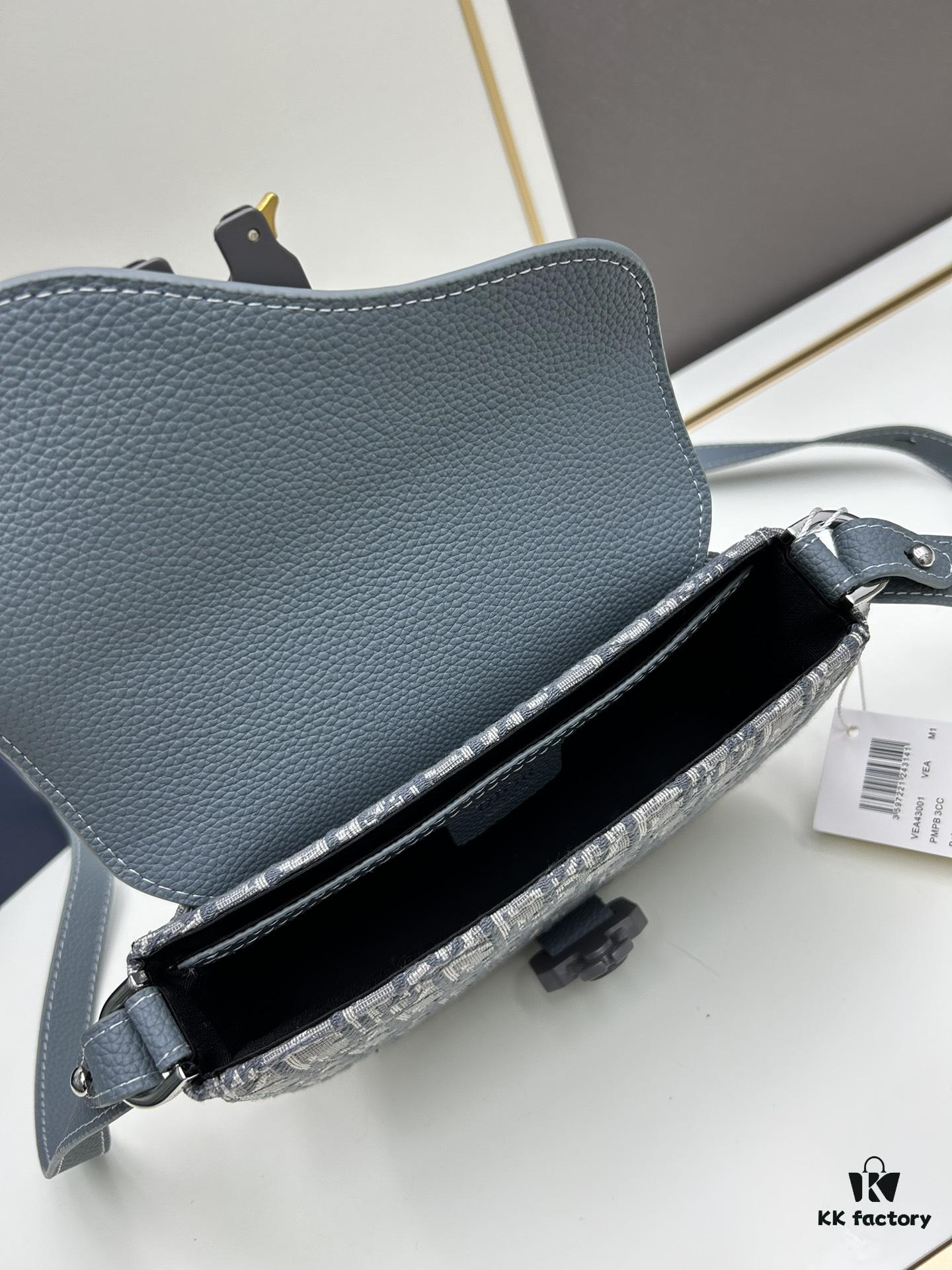 Dior Saddle Clutch with Shoulder Strap, Grainy Calfskin and Oblique Print, Black and Beige