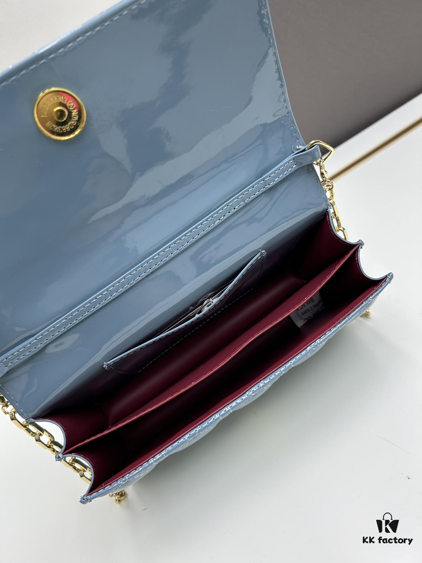 Lacquered Leather Lady Dior Pearl Clutch with Box