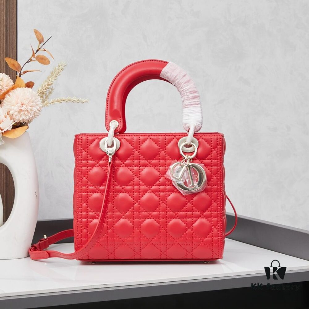 Large Lady Dior Handbag with Silk Scarf, Quilted Cannage Pattern, Five Compartment Design