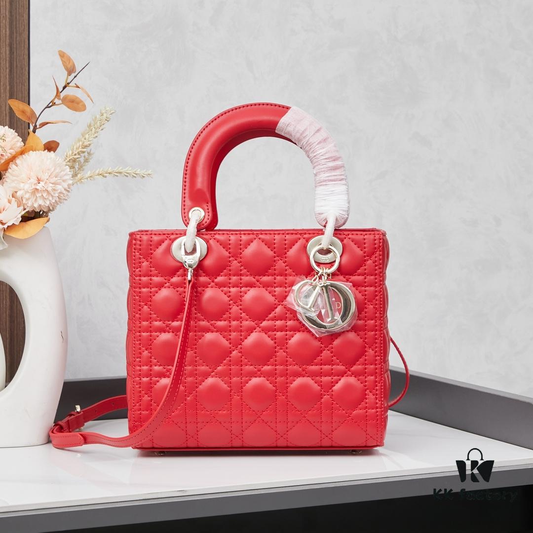 Large Lady Dior Handbag with Silk Scarf, Quilted Cannage Pattern, Five Compartment Design