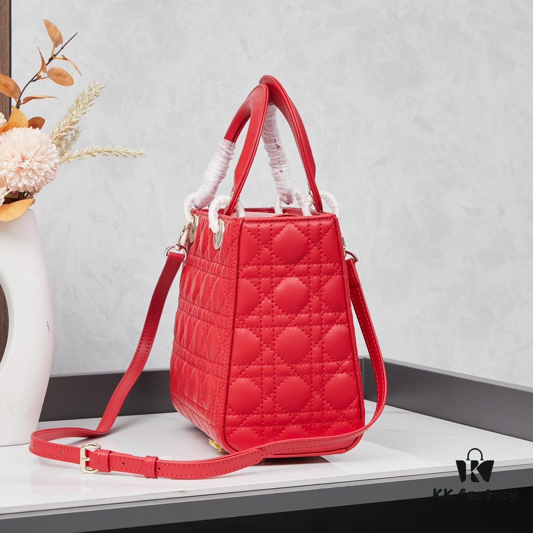 Large Lady Dior Handbag with Silk Scarf, Quilted Cannage Pattern, Five Compartment Design