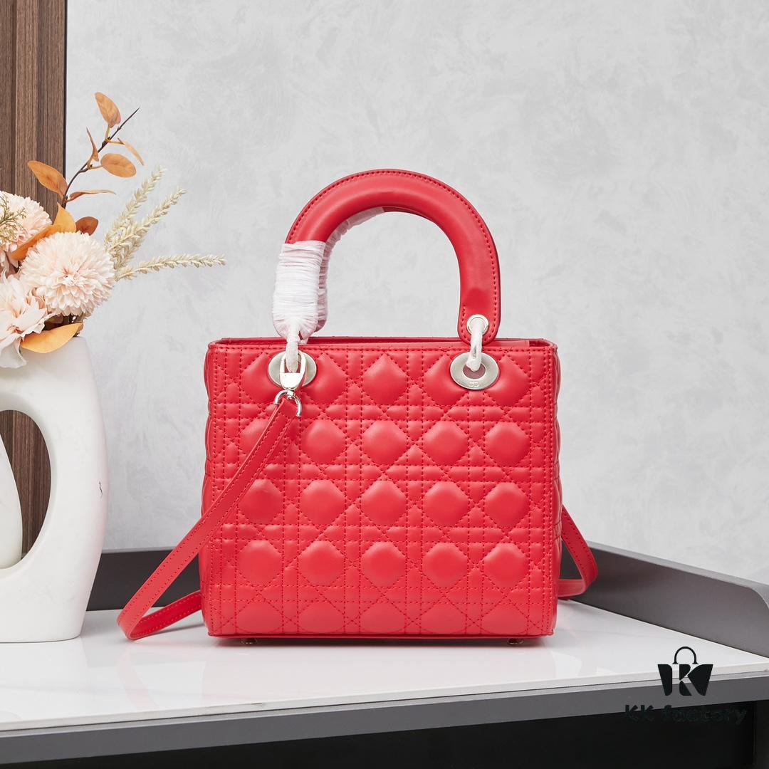 Large Lady Dior Handbag with Silk Scarf, Quilted Cannage Pattern, Five Compartment Design