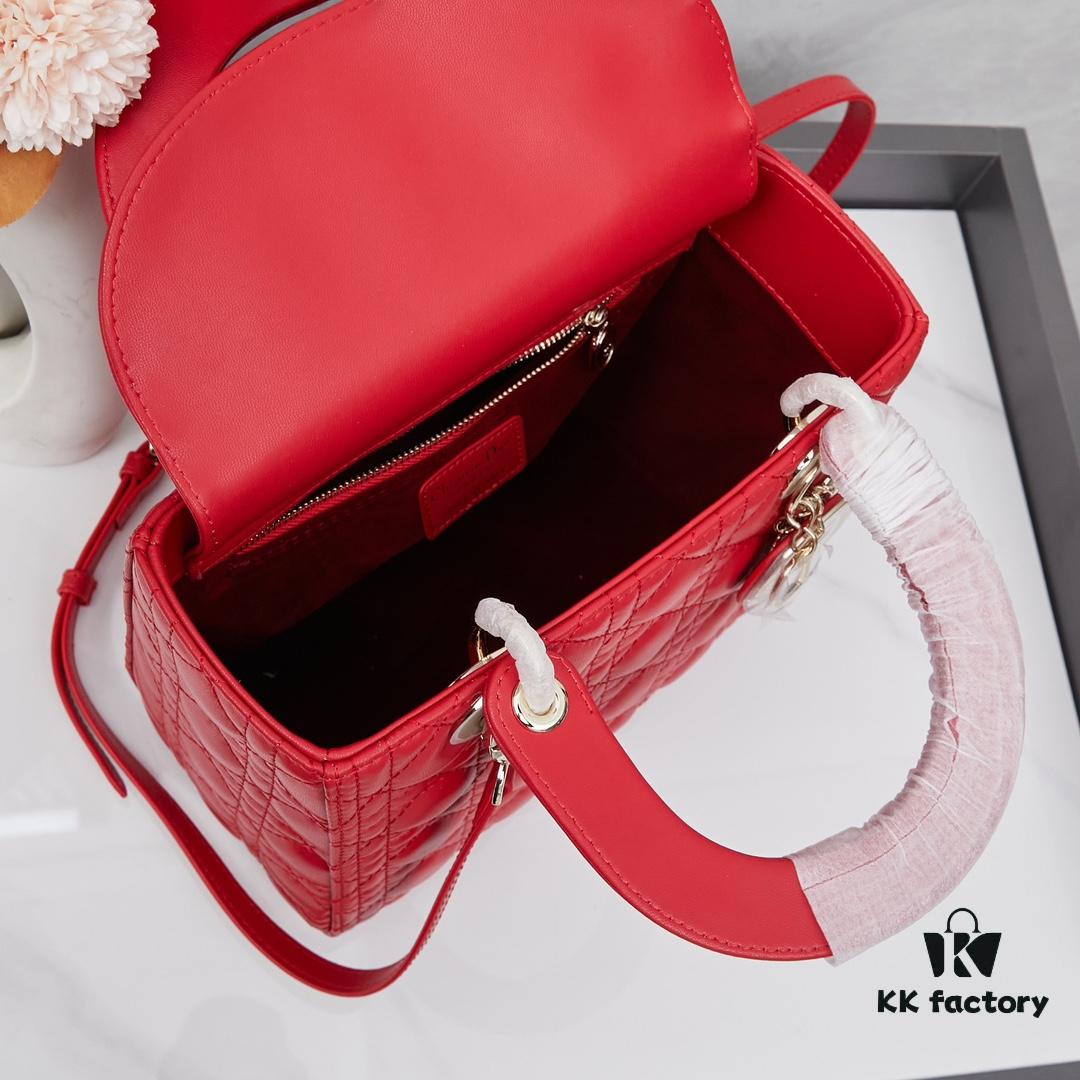 Large Lady Dior Handbag with Silk Scarf, Quilted Cannage Pattern, Five Compartment Design