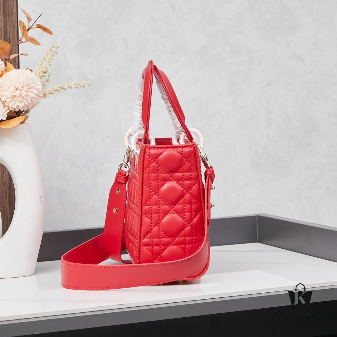 Medium Lady Dior Bag with Silk Scarf, Quilted Cannage Pattern, Top-Grade Imported Leather