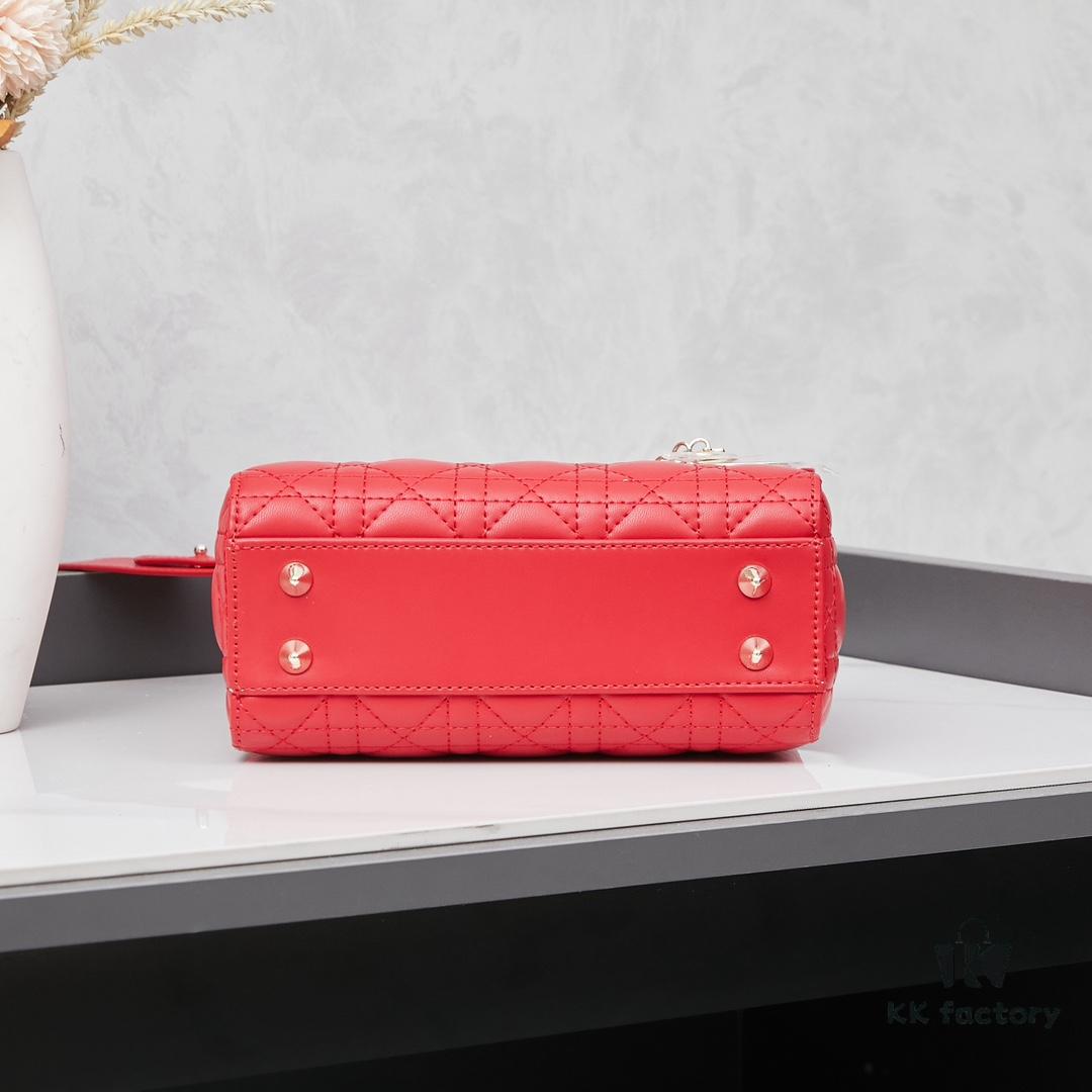 Medium Lady Dior Bag with Silk Scarf, Quilted Cannage Pattern, Top-Grade Imported Leather