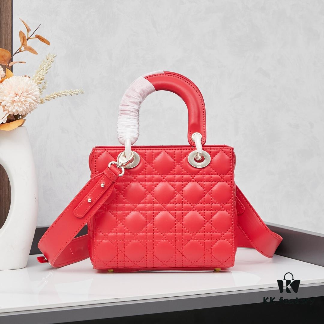 Medium Lady Dior Bag with Silk Scarf, Quilted Cannage Pattern, Top-Grade Imported Leather