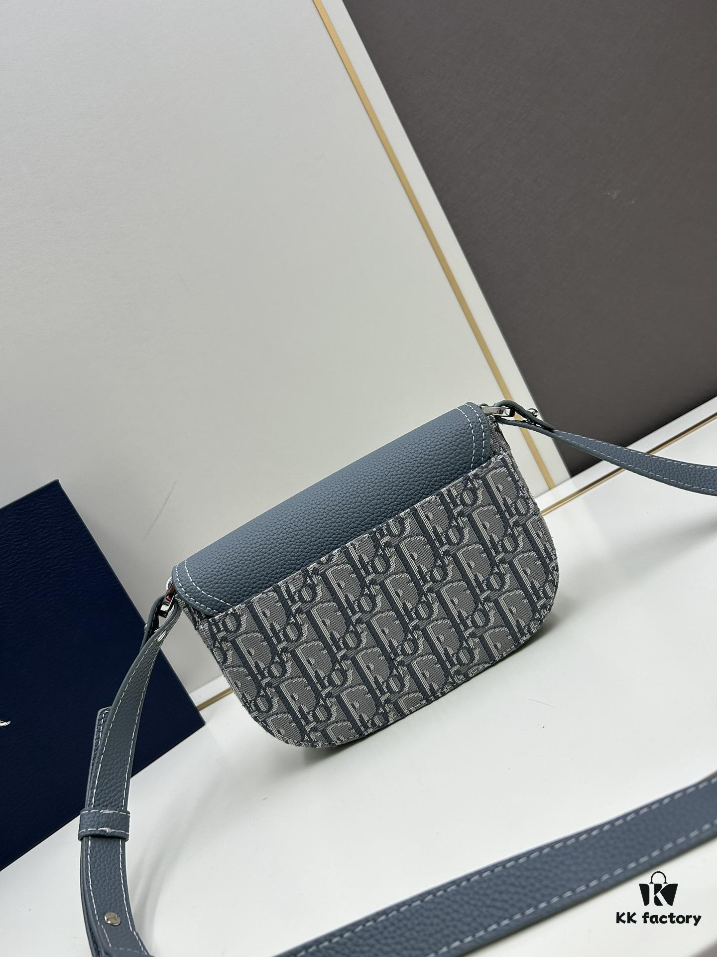 Dior Saddle Clutch with Shoulder Strap, Grainy Calfskin and Oblique Print, Black and Beige