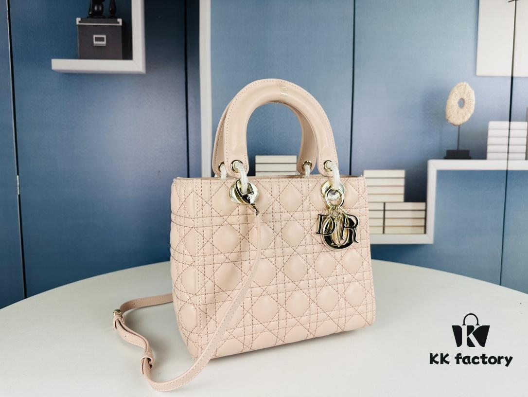 Large Lady Dior Bag with Silk Scarf, Quilted Cannage Pattern, Top-Grade Imported Leather