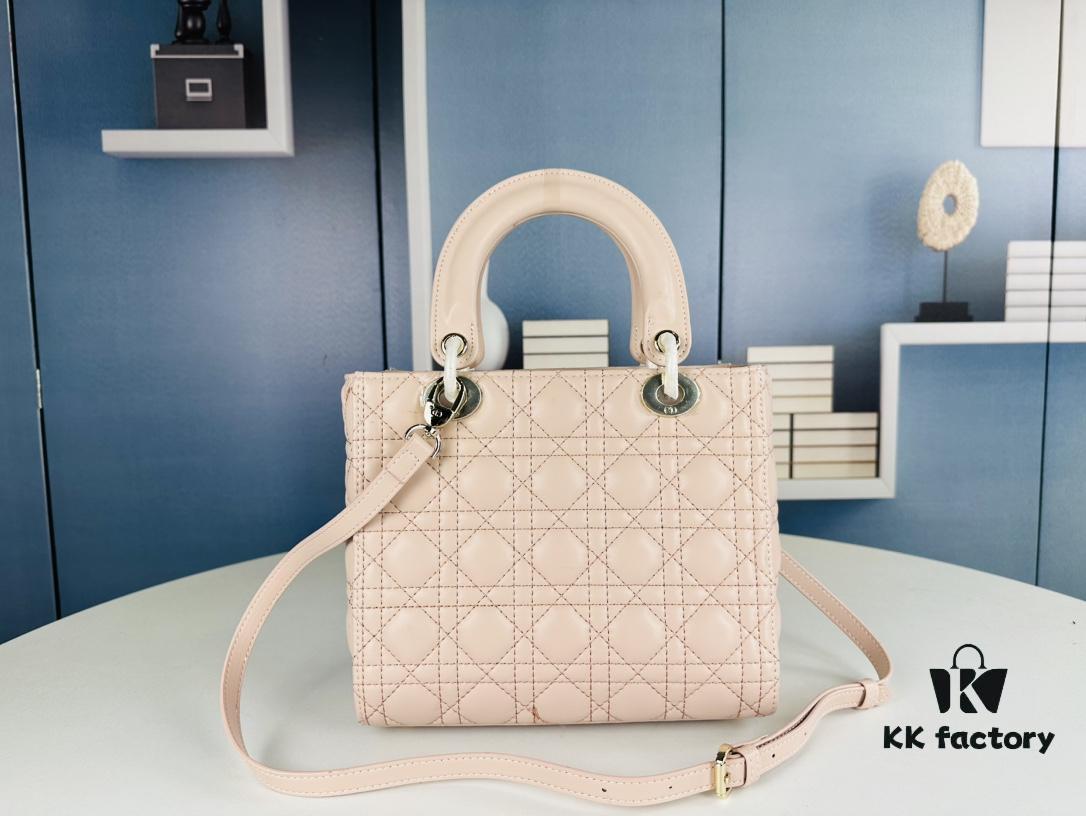 Large Lady Dior Bag with Silk Scarf, Quilted Cannage Pattern, Top-Grade Imported Leather