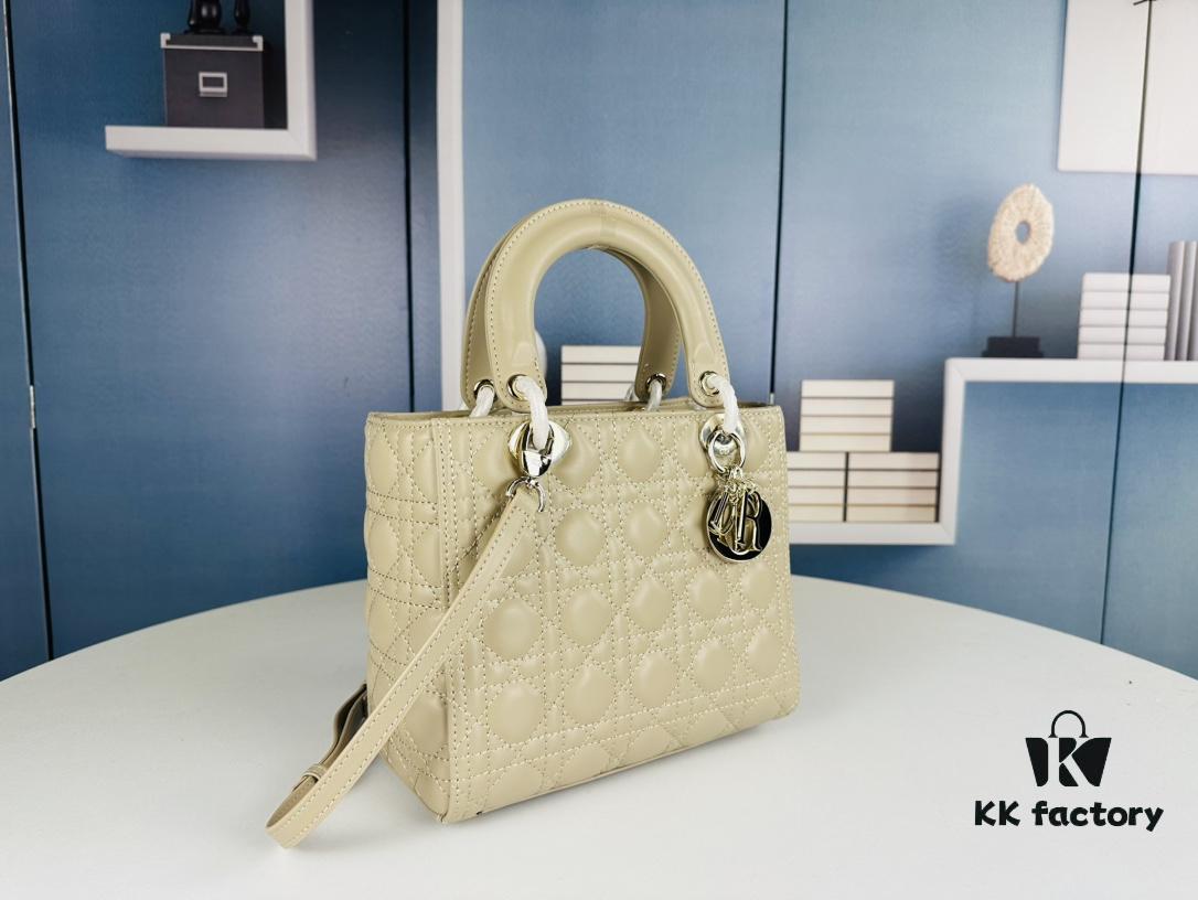 Large Lady Dior Handbag with Silk Scarf, Quilted Cannage Pattern, Five Compartment Design