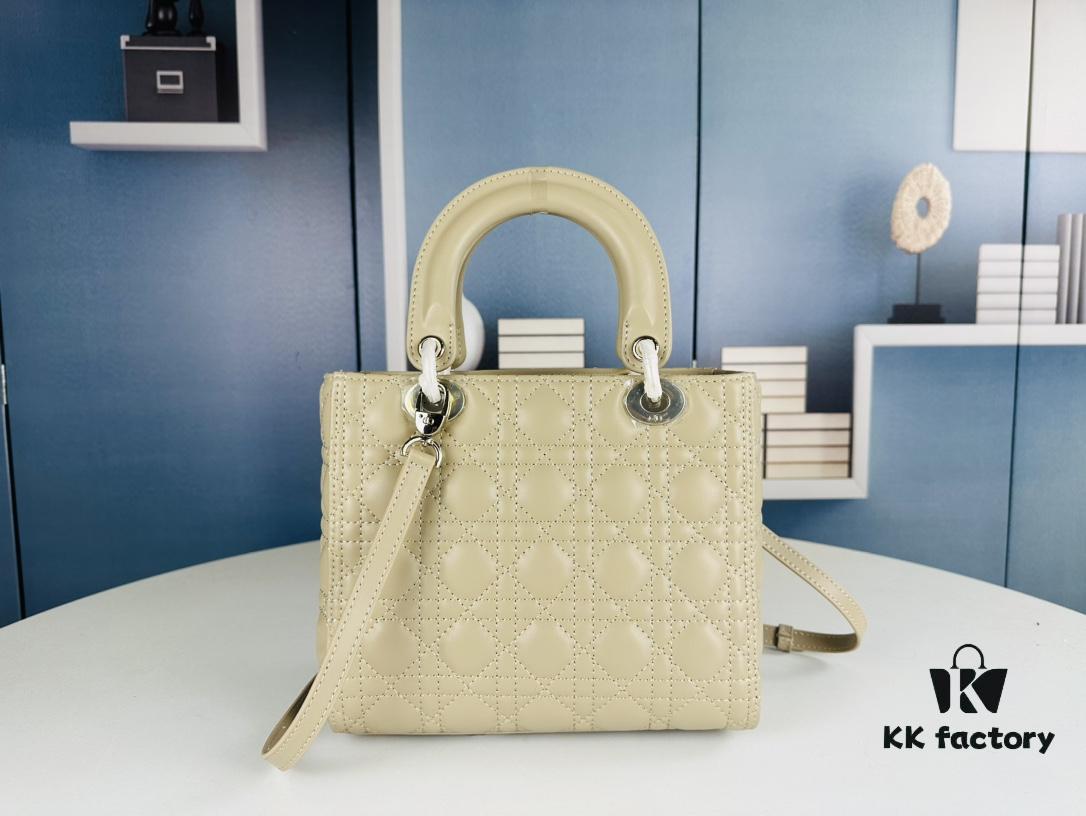 Large Lady Dior Handbag with Silk Scarf, Quilted Cannage Pattern, Five Compartment Design