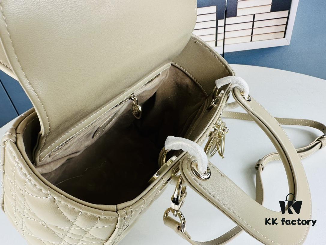 Large Lady Dior Handbag with Silk Scarf, Quilted Cannage Pattern, Five Compartment Design