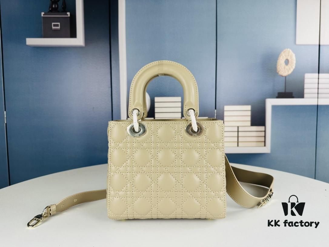 Medium Lady Dior Bag with Silk Scarf, Cannage Quilting, Four Compartment Handbag