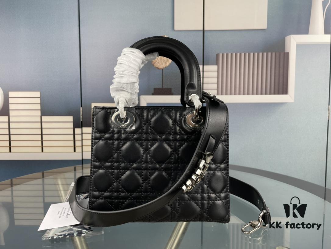 Medium Lady Dior Bag with Silk Scarf, Quilted Cannage Pattern, Top-Grade Imported Leather