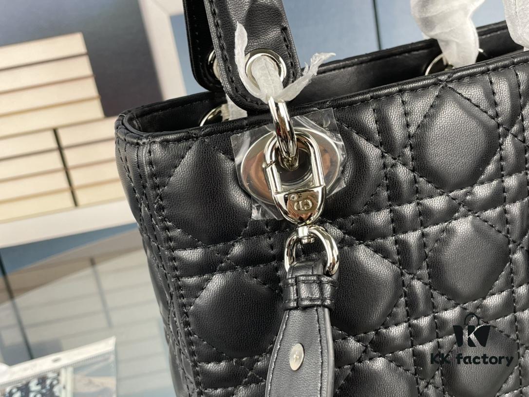 Medium Lady Dior Bag with Silk Scarf, Quilted Cannage Pattern, Top-Grade Imported Leather