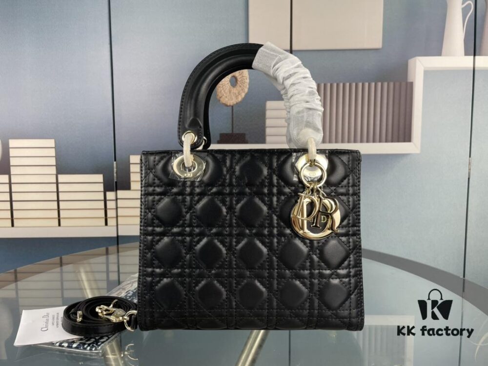 Large Lady Dior Handbag with Silk Scarf, Cannage Quilting, Five Compartment Design