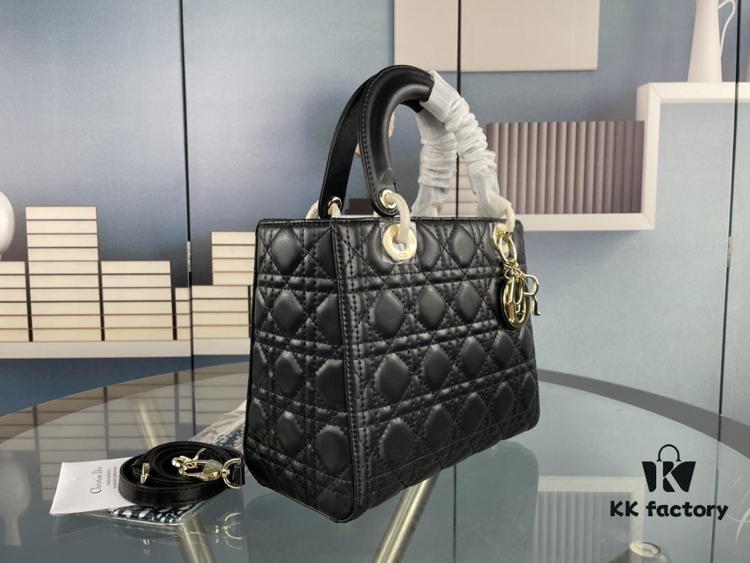 Large Lady Dior Handbag with Silk Scarf, Cannage Quilting, Five Compartment Design