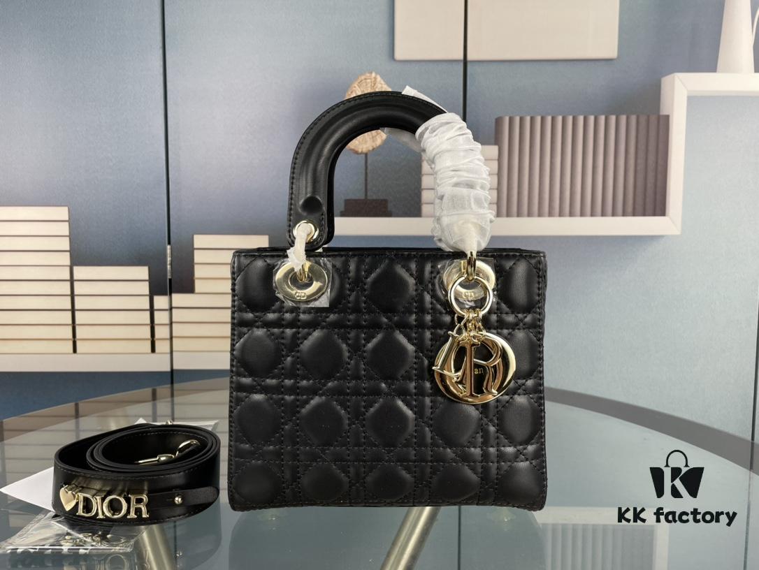 Medium Lady Dior Bag with Silk Scarf, Quilted Cannage Pattern, Top-Grade Imported Leather