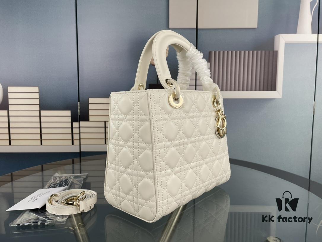 Large Lady Dior Handbag with Silk Scarf, Cannage Quilting, Top-Grade Imported Leather, Five Compartment Design