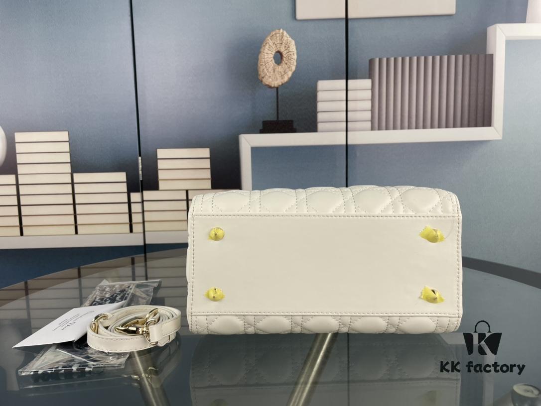 Large Lady Dior Handbag with Silk Scarf, Cannage Quilting, Top-Grade Imported Leather, Five Compartment Design