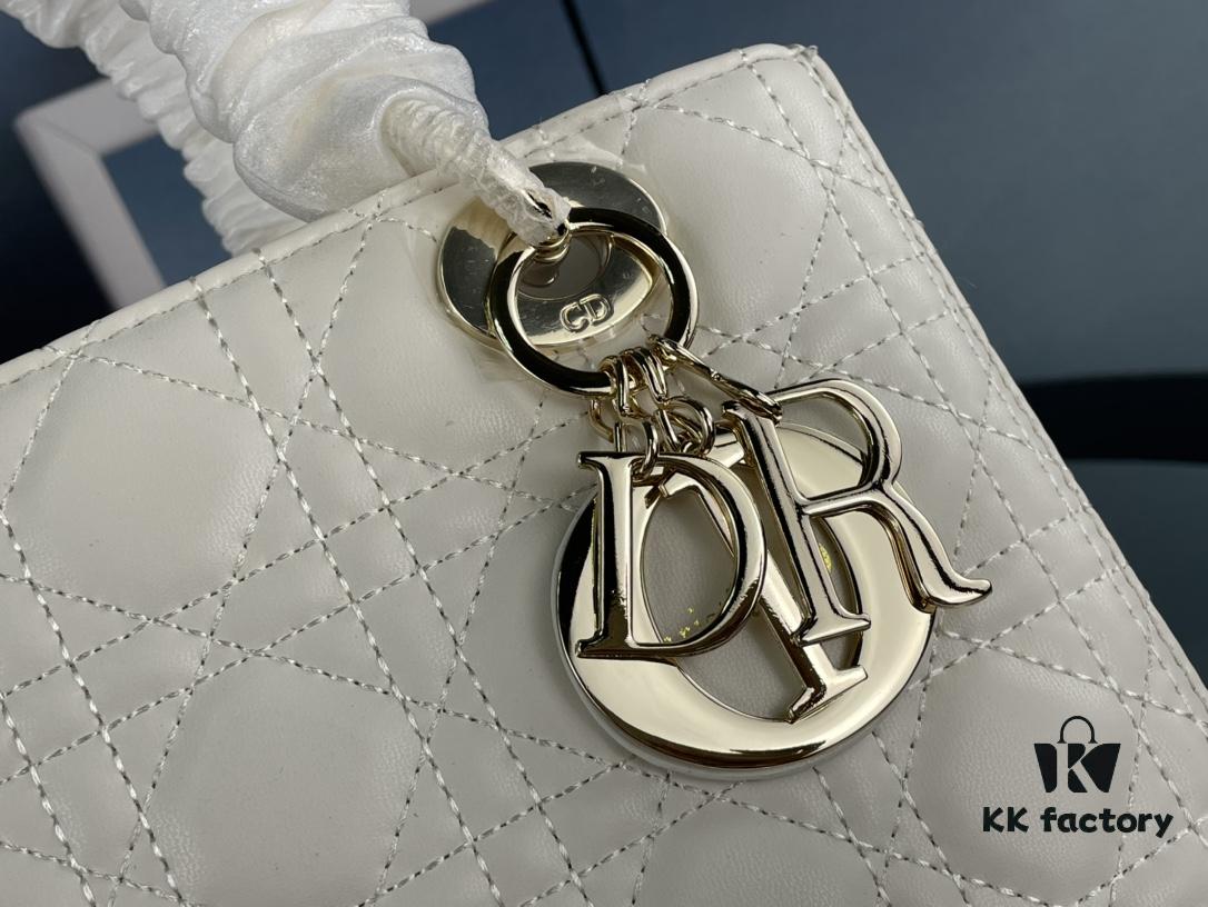 Large Lady Dior Handbag with Silk Scarf, Cannage Quilting, Top-Grade Imported Leather, Five Compartment Design