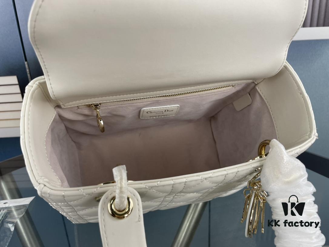 Large Lady Dior Handbag with Silk Scarf, Cannage Quilting, Top-Grade Imported Leather, Five Compartment Design