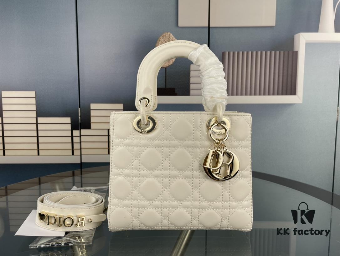 Medium Lady Dior Handbag with Silk Scarf, Quilted Cannage Pattern, Top-Grade Imported Leather