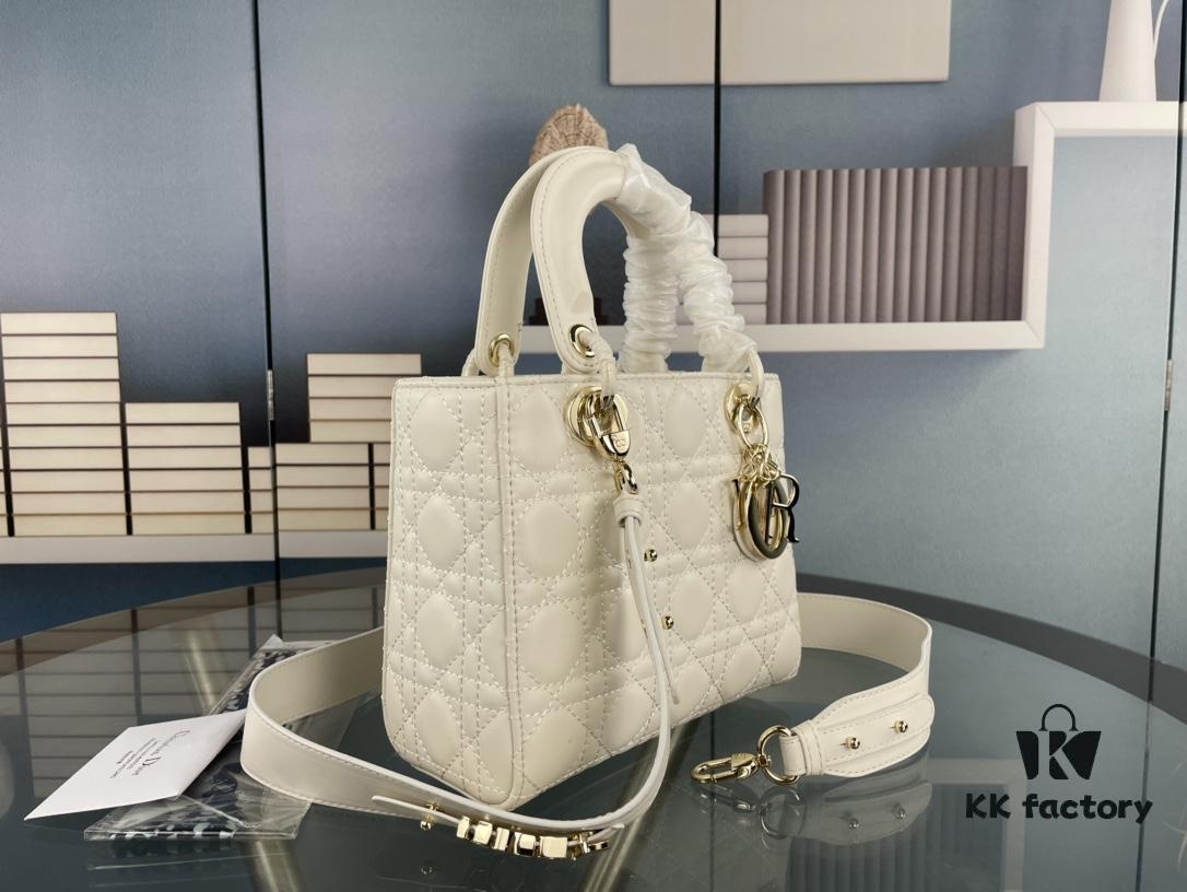 Medium Lady Dior Handbag with Silk Scarf, Quilted Cannage Pattern, Top-Grade Imported Leather