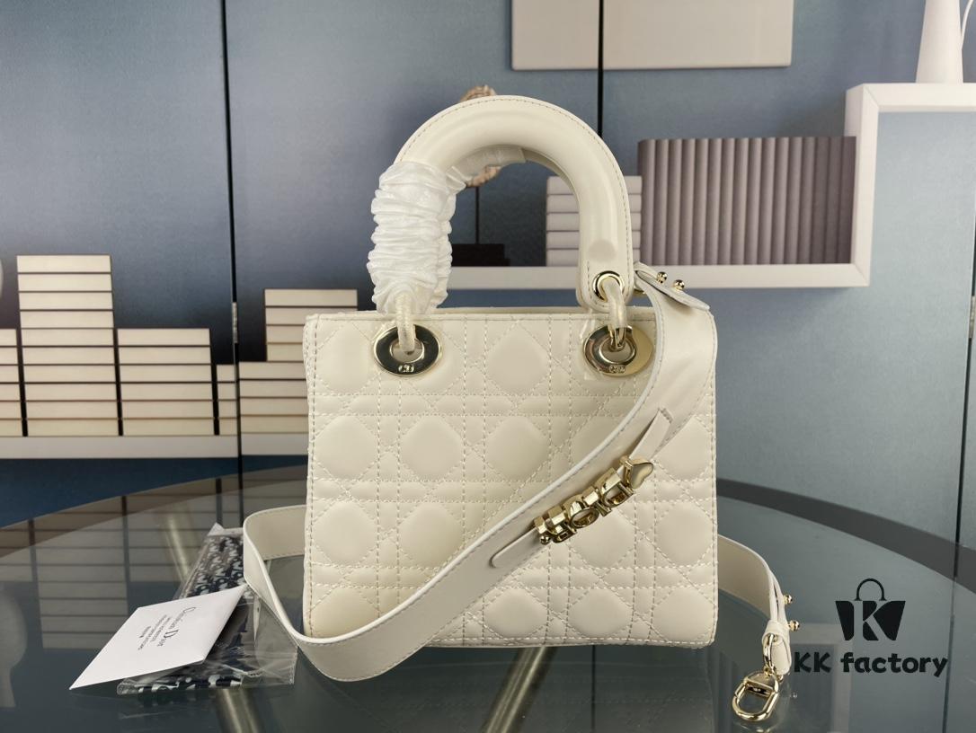 Medium Lady Dior Handbag with Silk Scarf, Quilted Cannage Pattern, Top-Grade Imported Leather