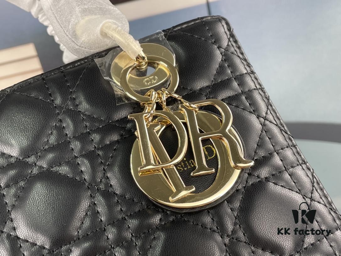 Large Lady Dior Handbag with Silk Scarf, Cannage Quilting, Five Compartment Design