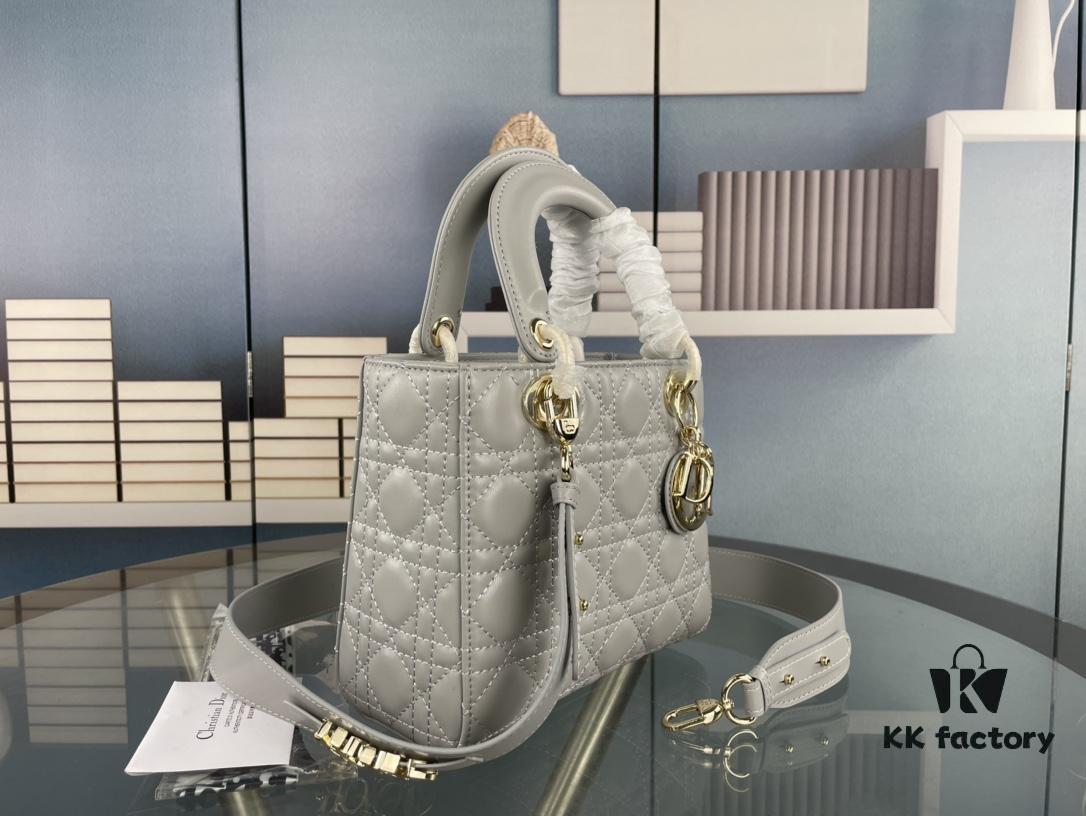 Medium Lady Dior Handbag with Silk Scarf, Quilted Cannage Pattern, Top-Grade Imported Leather