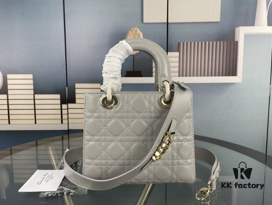 Medium Lady Dior Handbag with Silk Scarf, Quilted Cannage Pattern, Top-Grade Imported Leather