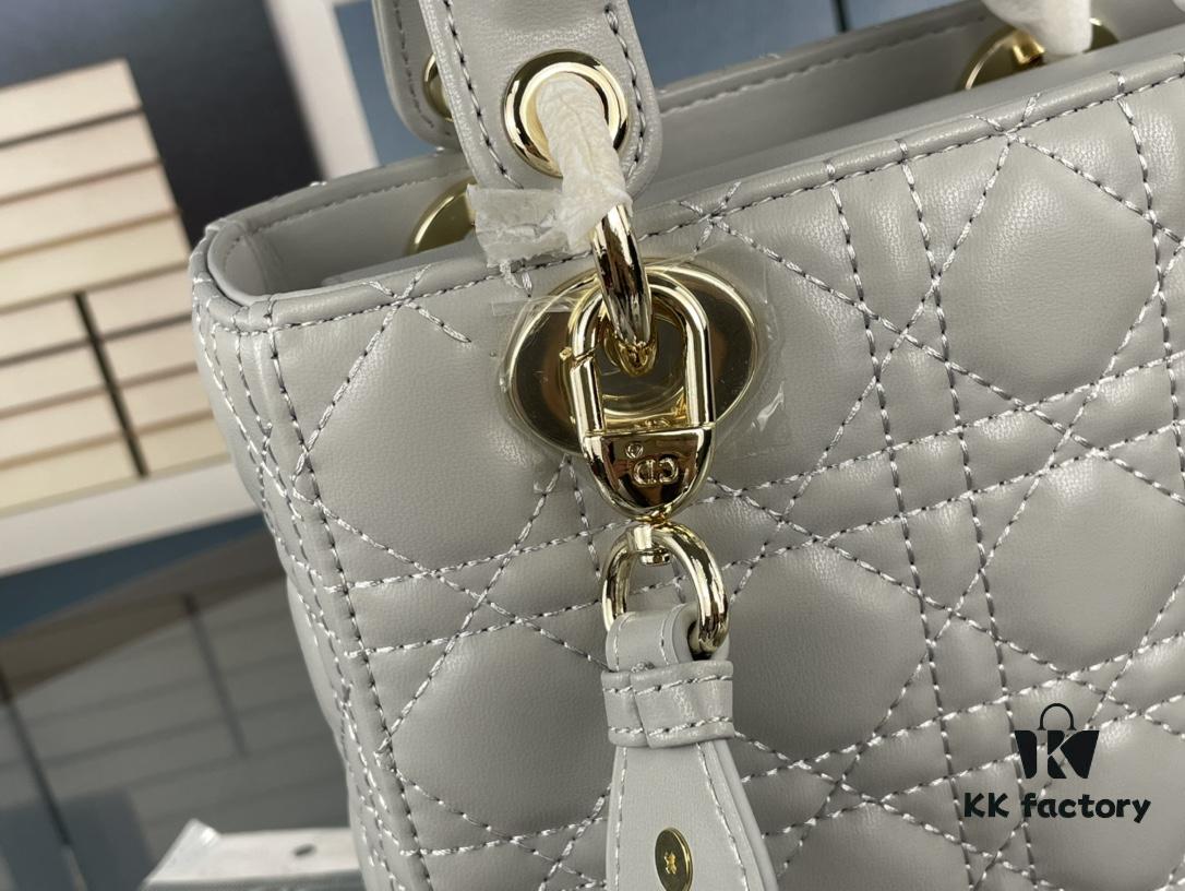 Medium Lady Dior Handbag with Silk Scarf, Quilted Cannage Pattern, Top-Grade Imported Leather