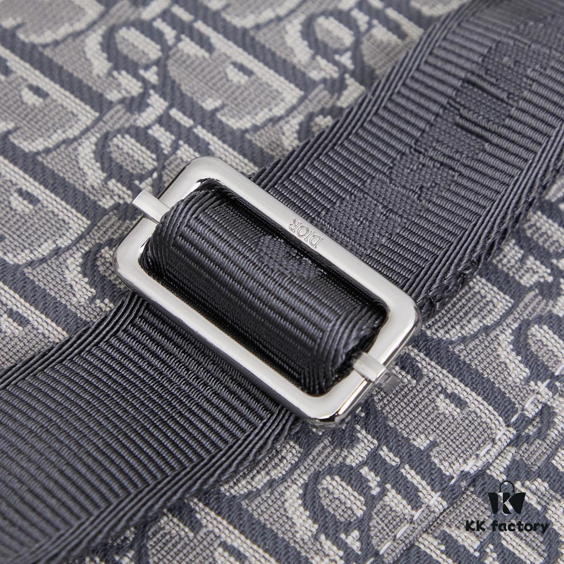 Saddle Messenger Bag with Box (Beige and Black Oblique Print Fabric with Black Grained Calfskin Trim)